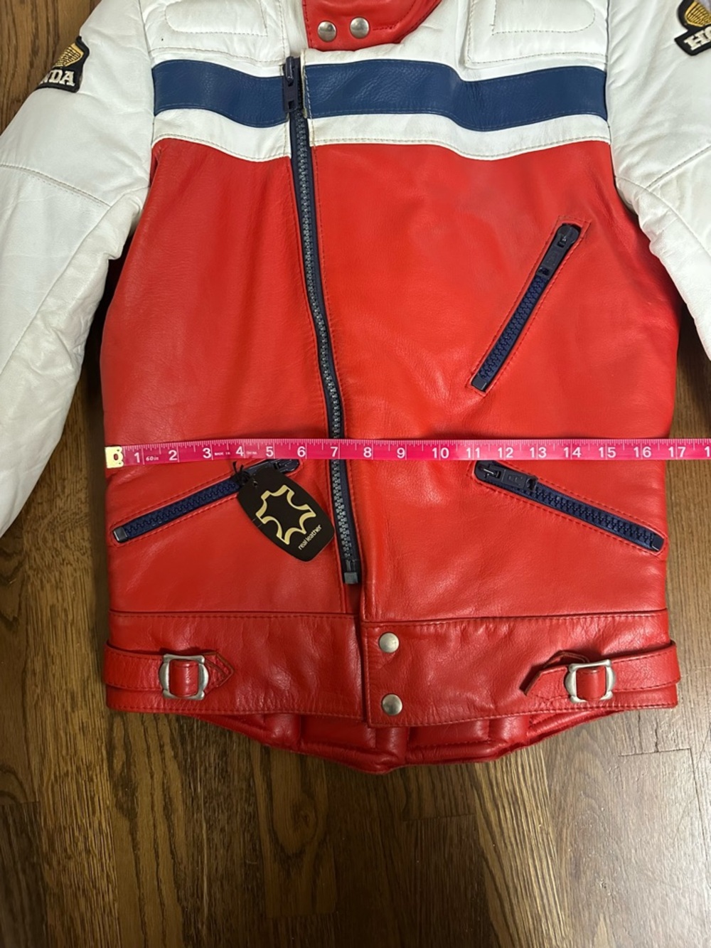 Vintage Honda Leather Motorcycle Racing Jacket Red White Blue Mens Size 42 - Picture 15 of 16